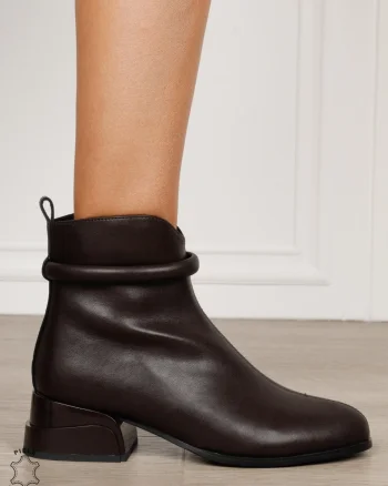 Botine damă din piele naturală cu detaliu decorativ la gleznă CRL1826 CAFENIU