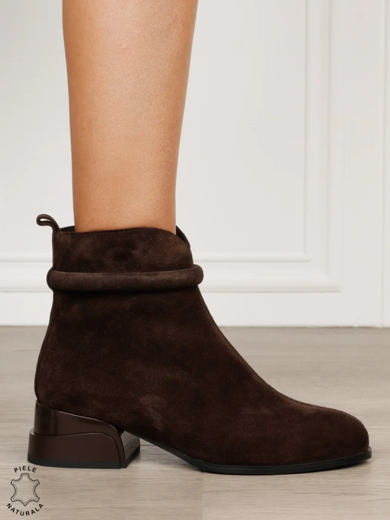 Botine damă din piele naturală Intoarsa cu detaliu decorativ la gleznă CRL1826 CAFENIU
