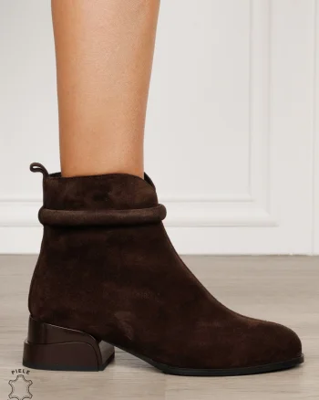 Botine damă din piele naturală Intoarsa cu detaliu decorativ la gleznă CRL1826 CAFENIU