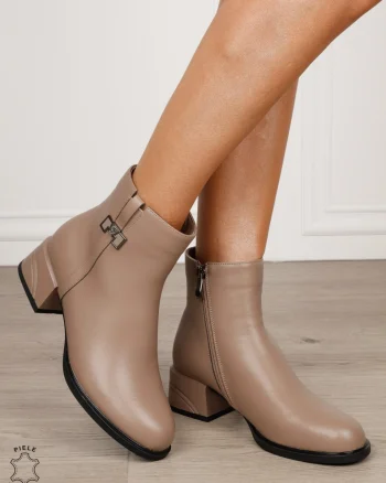 Botine damă din piele naturală cu ornament metalic CRL1837 KHAKI
