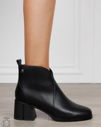 Botine damă din piele naturală cu design clasic CRL1839 NEGRU