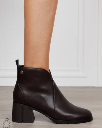 Botine damă din piele naturală cu design clasic CRL1839 CAFENU