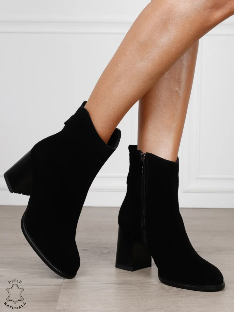 Botine DAMA din PIELE NATURALA CU TOC GROS CRL1497 Negru SUEDE