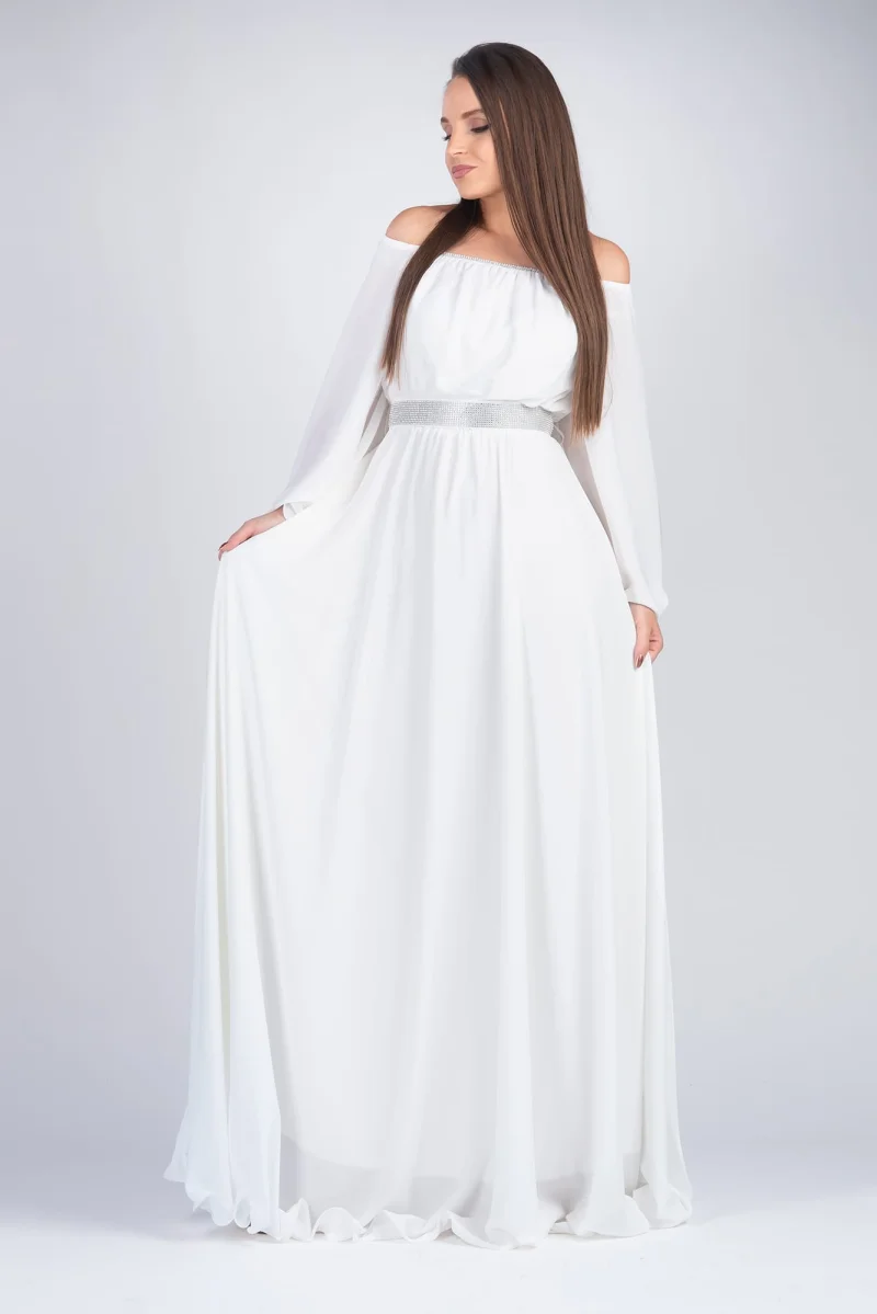Rochie cununie civila, din voal, alba lunga, in marimi mari, Cinderella