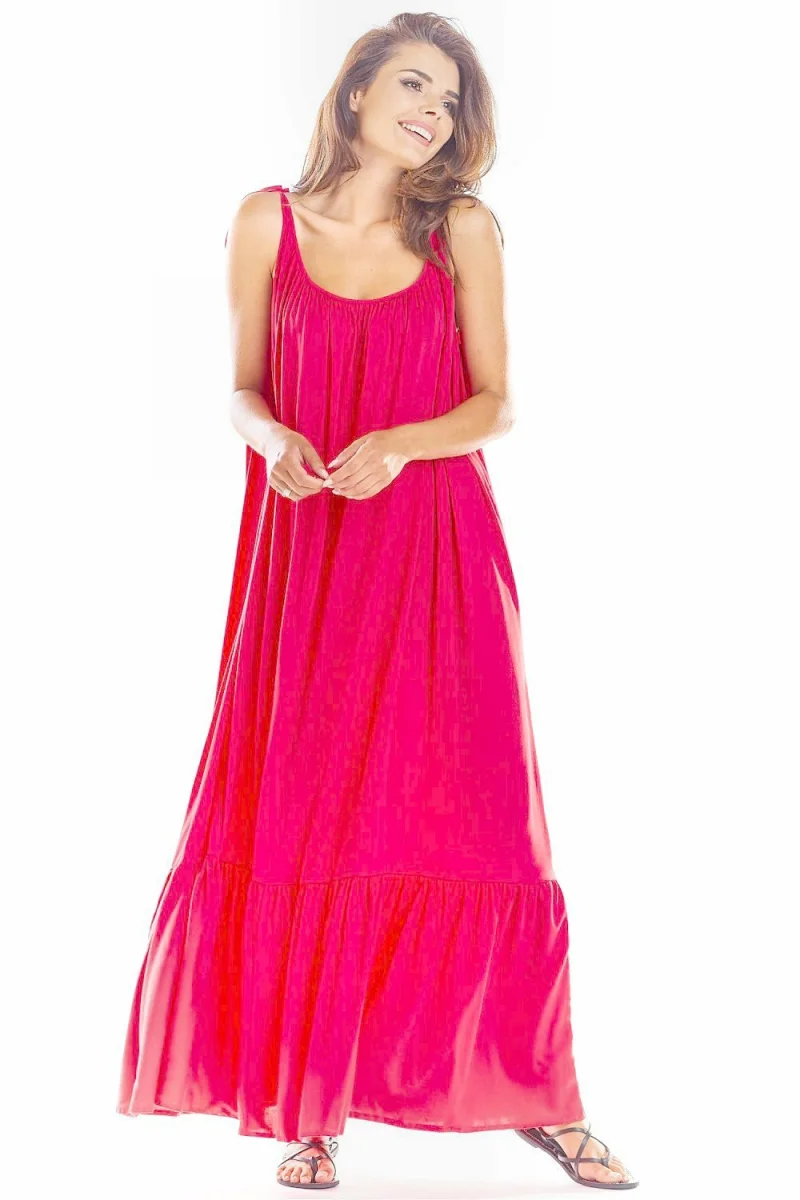 Rochie de vara lunga roz ciclam vaporoasa oversize Francina
