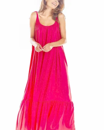 Rochie de vara lunga roz ciclam vaporoasa oversize Francina