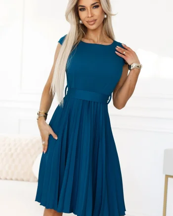 Rochie de zi midi bleu ocean plisata Karima