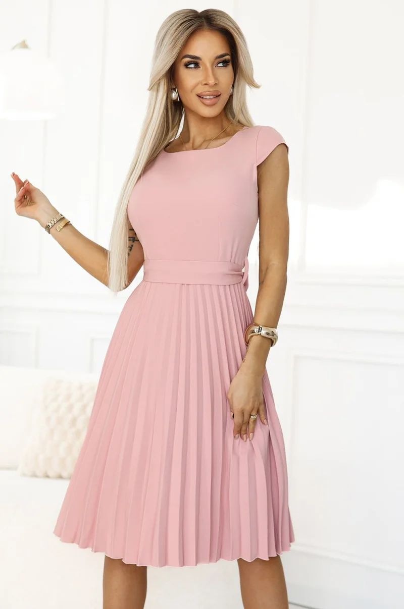 Rochie de zi roz pal midi plisata Karima
