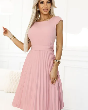 Rochie de zi roz pal midi plisata Karima