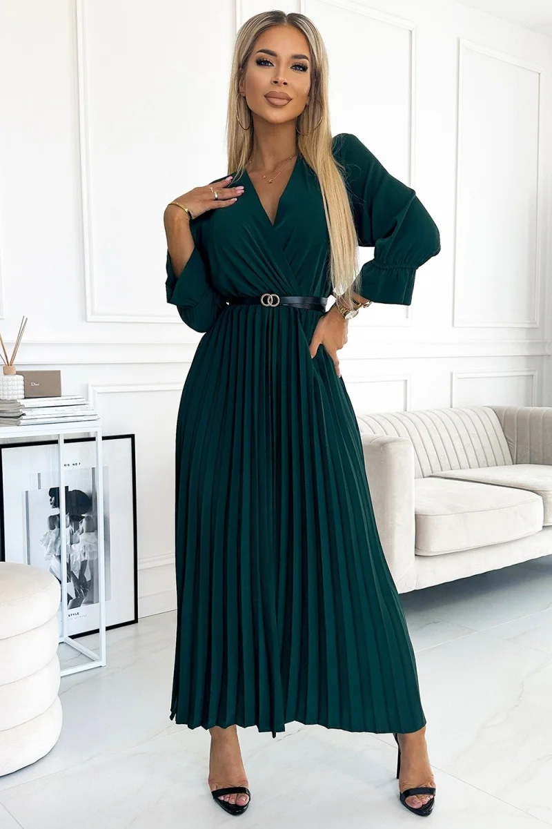 Rochie lunga verde smarald plisata Zumru