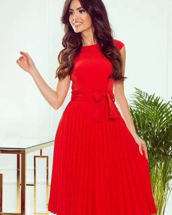 Rochie rosie midi plisata Karima