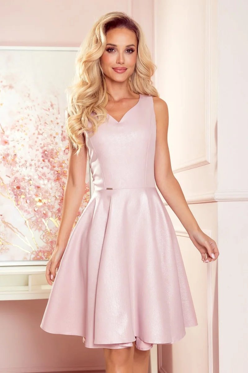 Rochie scurta baby doll roz din glitter Lona