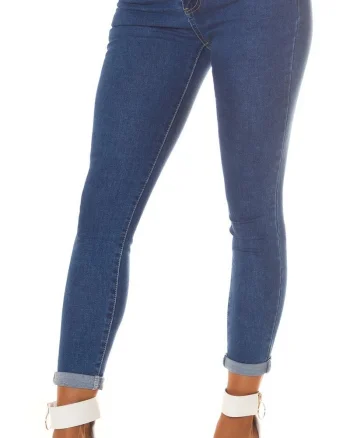 Blugi dama cu push up mulati, albastri, bumbac denim, cu talia inalta, Ruthie