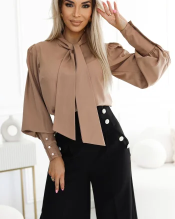 Bluza dama eleganta bej cu maneca lunga lejera Anouk