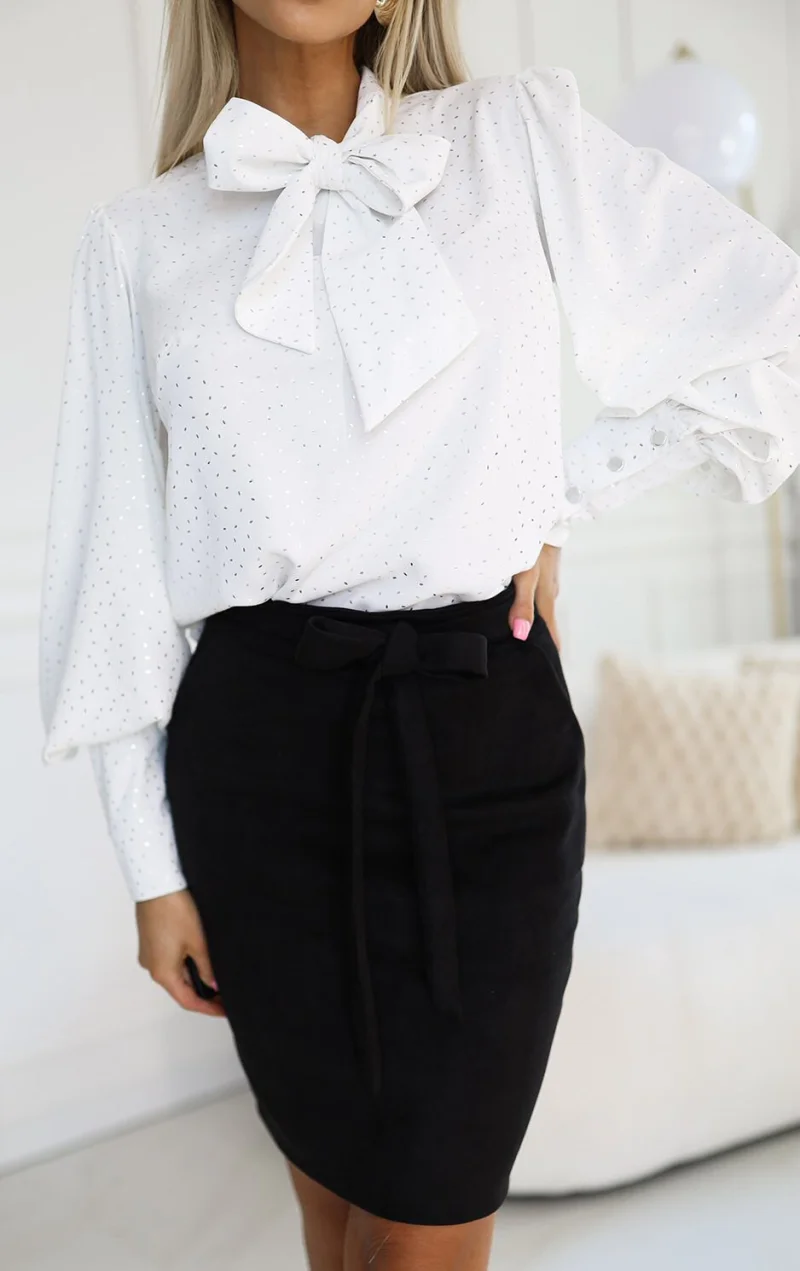 Bluza eleganta alba cu maneca lunga lejera Anouk