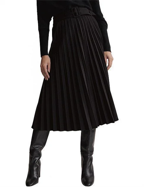 Fusta eleganta midi neagra plisata Florena