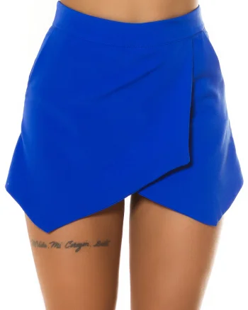 Fusta skort scurta, albastra, cu talia inalta, asimetrica, Marbeth