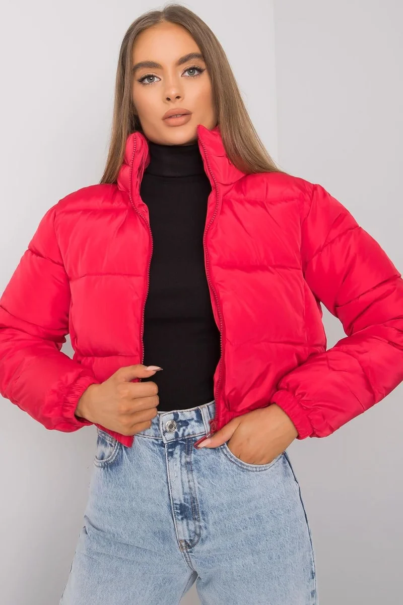 Geaca dama bomber scurta, rosie, matlasata, Amedeia