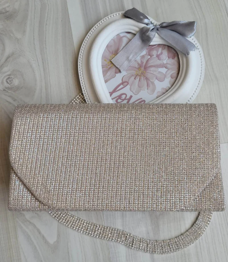 Geanta plic glitter crem Diamond
