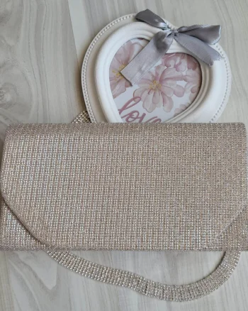 Geanta plic glitter crem Diamond