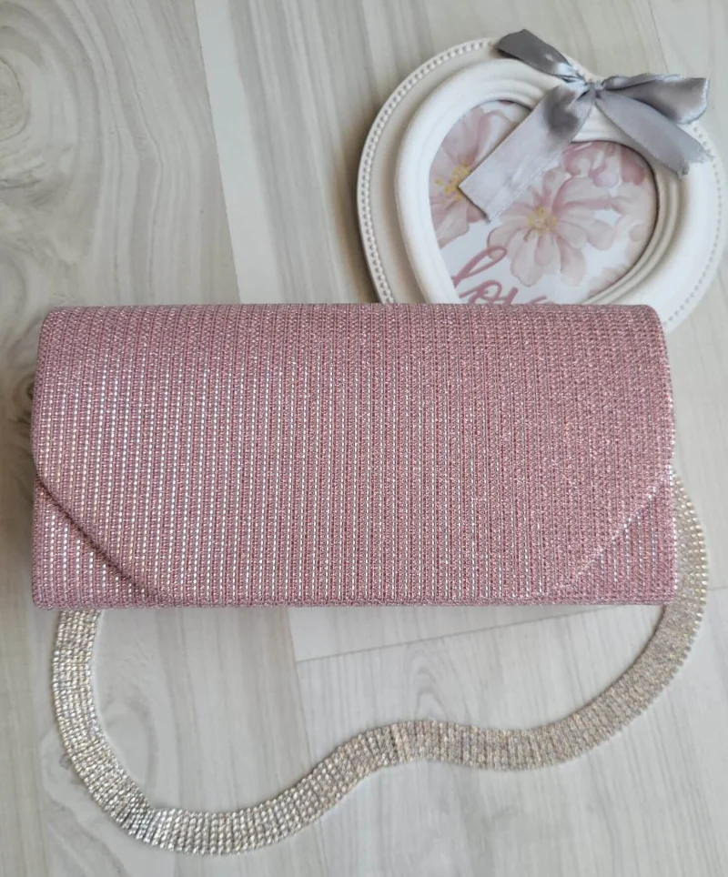 Geanta plic glitter roz pal Diamond