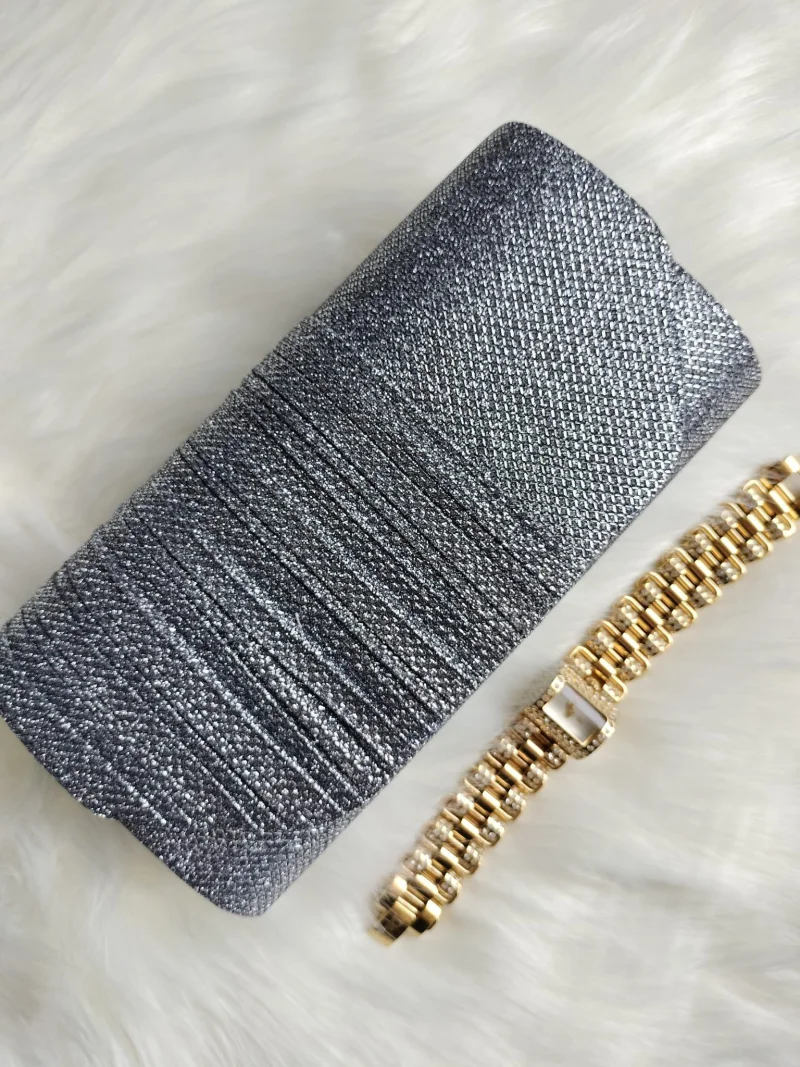 Geanta plic gri cu glitter, Deema