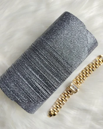 Geanta plic gri cu glitter, Deema