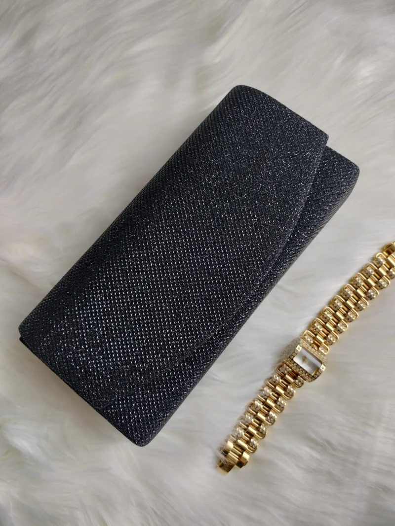 Geanta plic negru cu glitter, Ayne