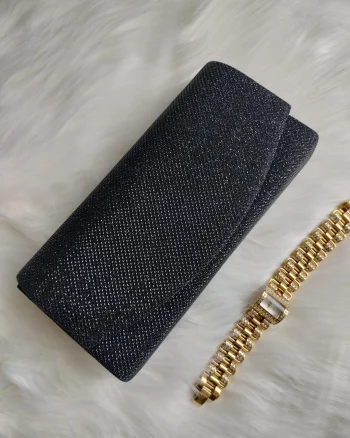 Geanta plic negru cu glitter, Ayne