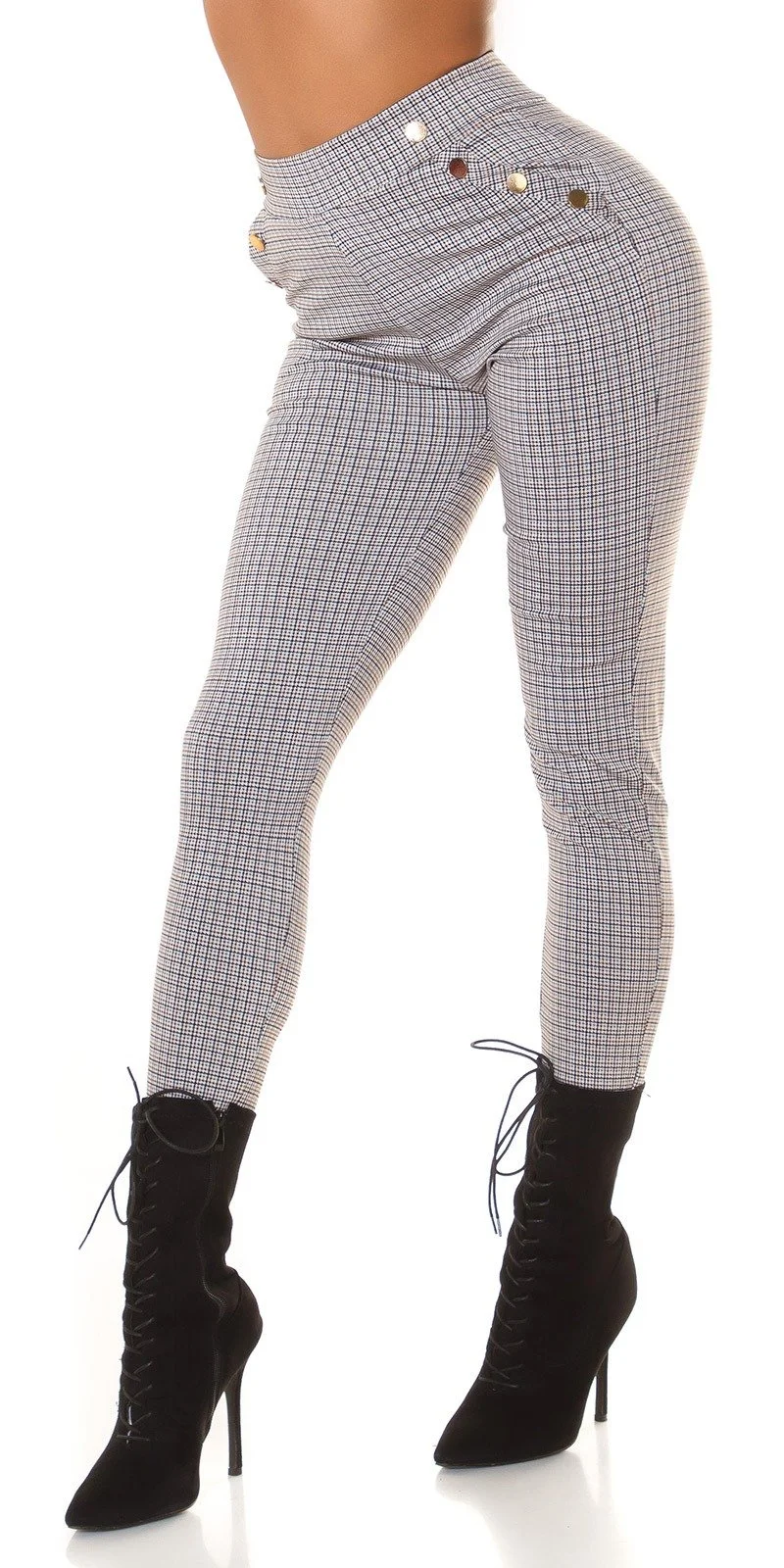 Pantaloni dama casual bronz in carouri mici Klasikinis