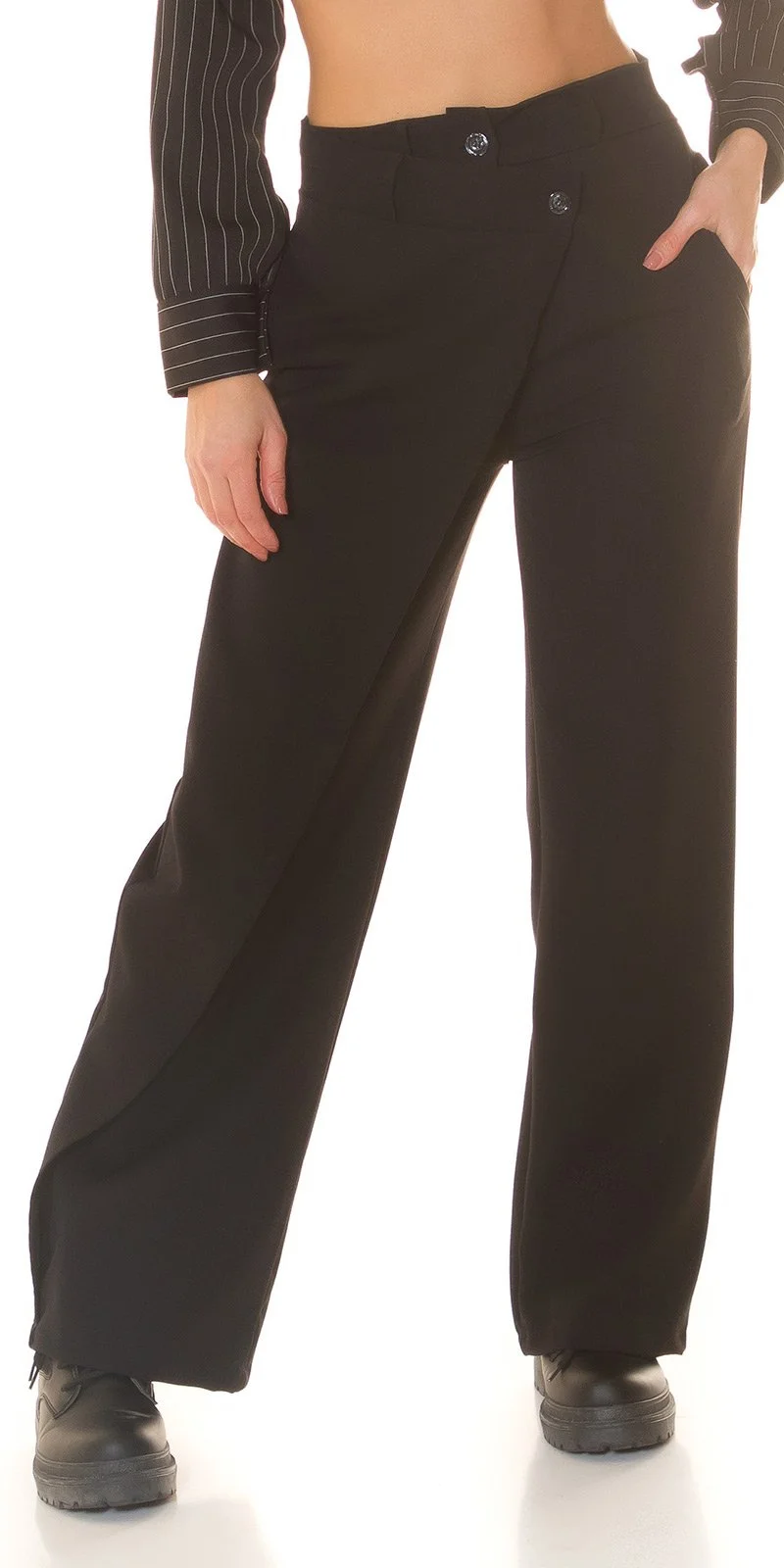 Pantaloni dama eleganti, negri, cu talia inalta, petrecuti, Asser