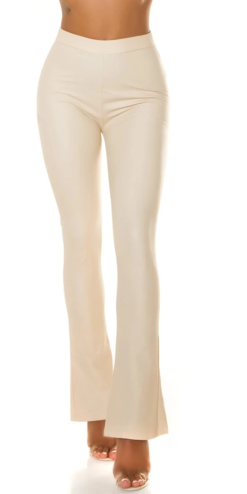 Pantaloni dama evazati bej piele eco vatuiti Damaris
