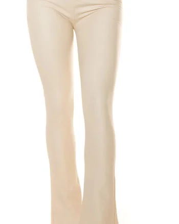 Pantaloni dama evazati bej piele eco vatuiti Damaris