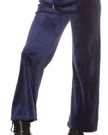 Pantaloni dama evazati, catifea bleumarin, cu talia inalta, Kymber