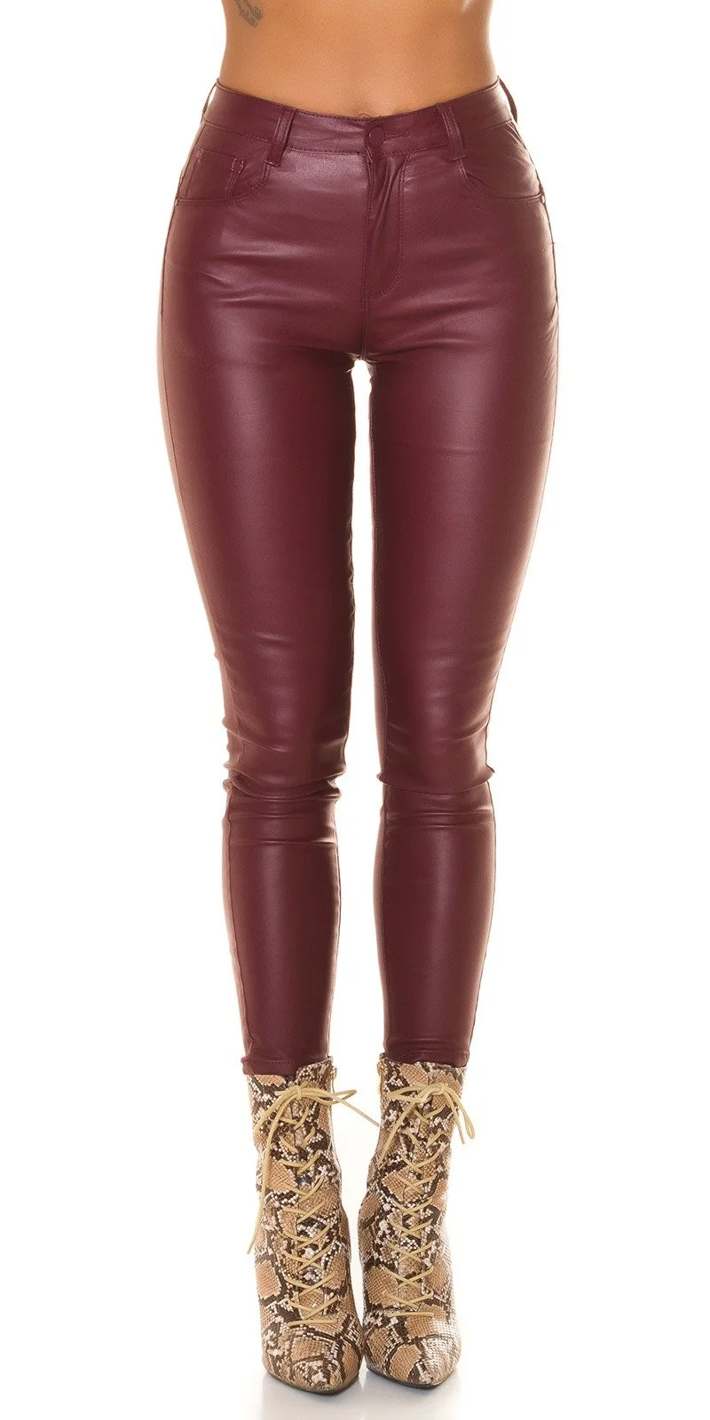 Pantaloni dama skinny, burgundy, imitatie piele, mulati, Lexi