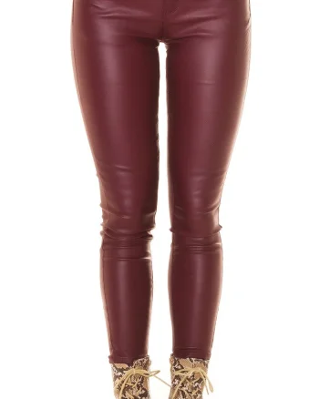 Pantaloni dama skinny, burgundy, imitatie piele, mulati, Lexi