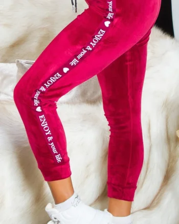 Pantaloni dama trening, burgundy, din catifea, cu dunga alba, Meribeth