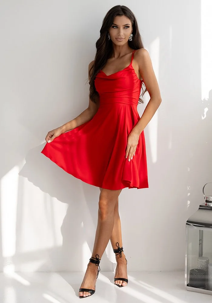 Rochie baby doll scurta rosie cu bust tip corset ValeriaW2