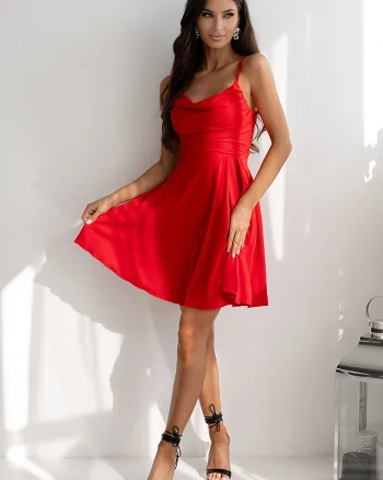 Rochie baby doll scurta rosie cu bust tip corset ValeriaW2