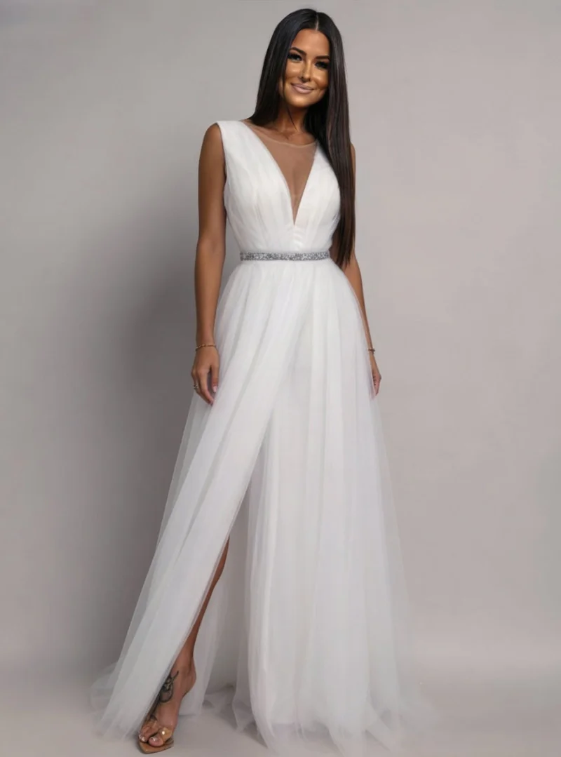 Rochie cununie civila alba lunga din tulle Adele1