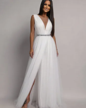 Rochie cununie civila alba lunga din tulle Adele1