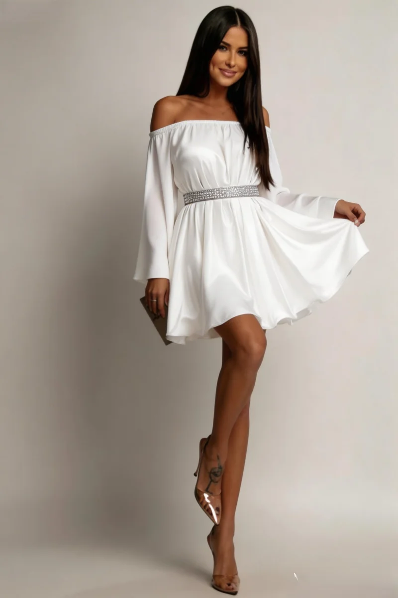 Rochie cununie civila scurta alba din satin babydoll Odessa