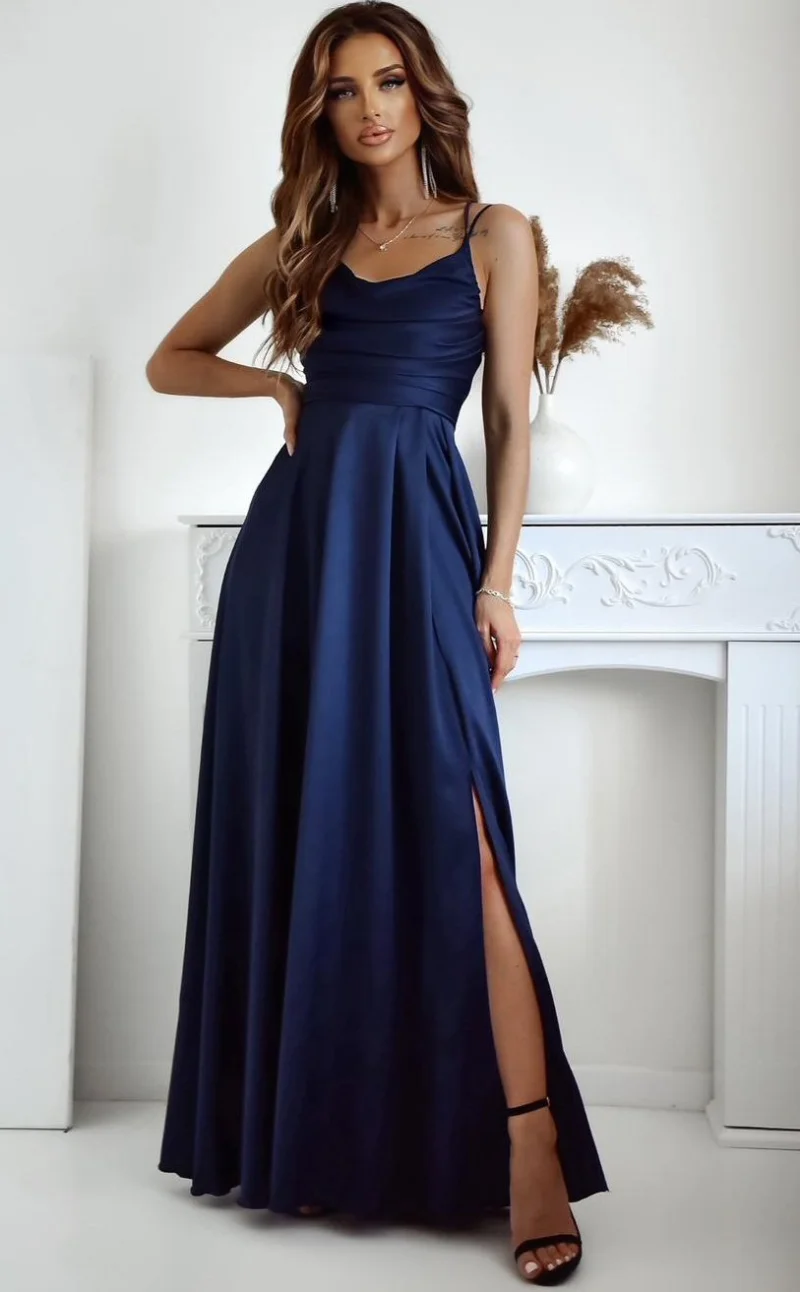 Rochie de ocazie lunga bleumarin navy cu bust tip corset ValeriaW