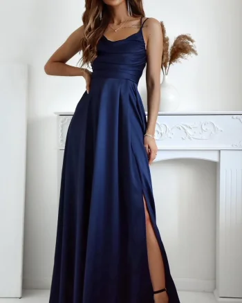 Rochie de ocazie lunga bleumarin navy cu bust tip corset ValeriaW