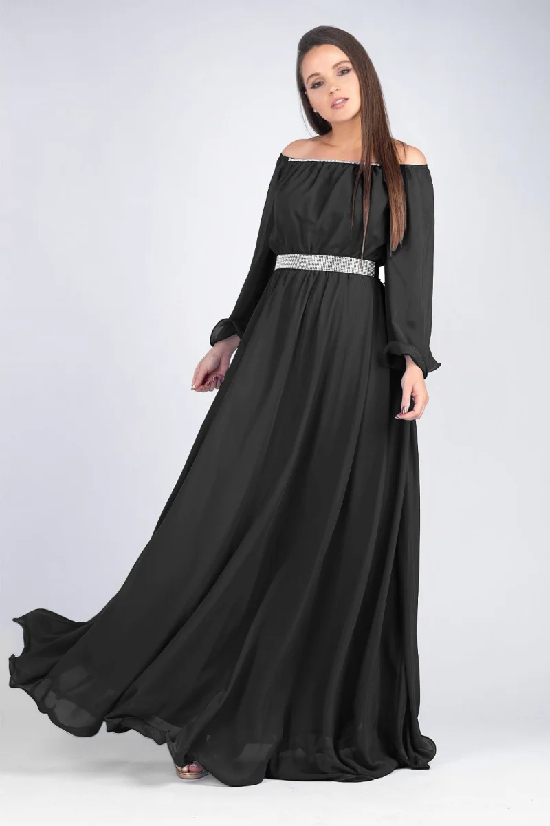 Rochie de ocazie lunga neagra din voal Cinderella