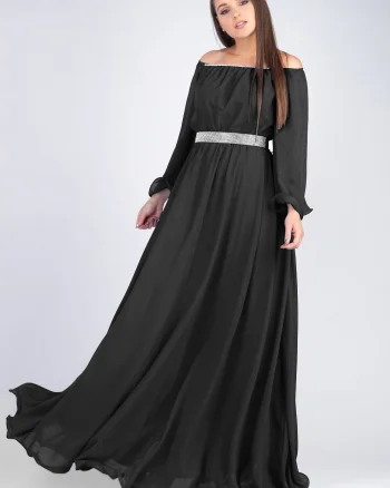 Rochie de ocazie lunga neagra din voal Cinderella