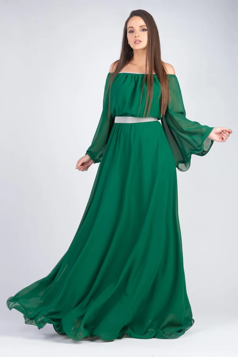 Rochie de ocazie lunga verde smarald din voal Cinderella