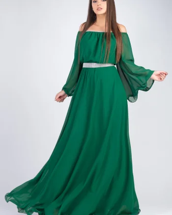 Rochie de ocazie lunga verde smarald din voal Cinderella