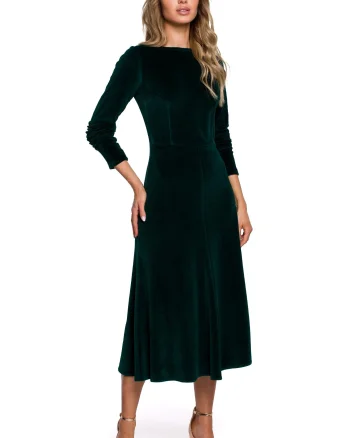 Rochie de ocazie midi verde din catifea clasica Simina