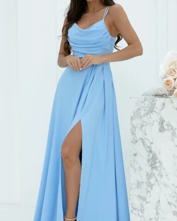 Rochie domnisoara de onoare lunga bleu cu bust tip corset ValeriaW